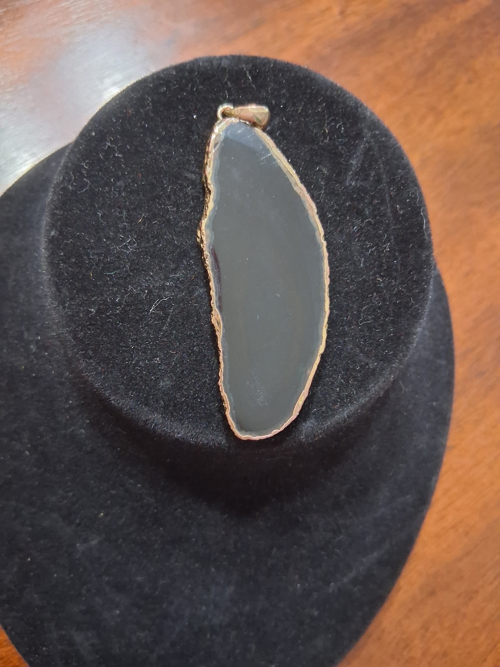 Black Agate Slab Pendant with Gold Tone Edge